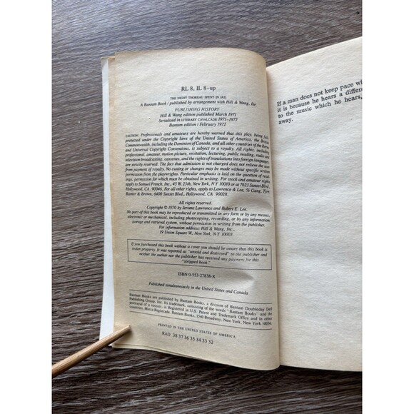 The Night Thoreau Spent In Jail Play Book Jerome Lawrence & Robert E. Lee 1972 - Picture 3 of 3